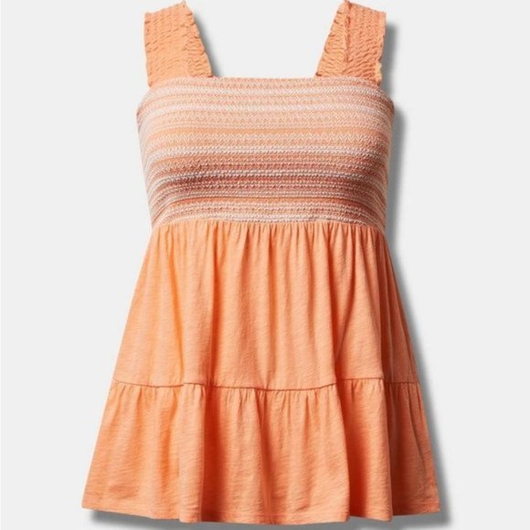 Torrid - Cotton Modal Slub Square Neck Smocked Babydoll Tank in Papaya P… - Picture 12 of 12